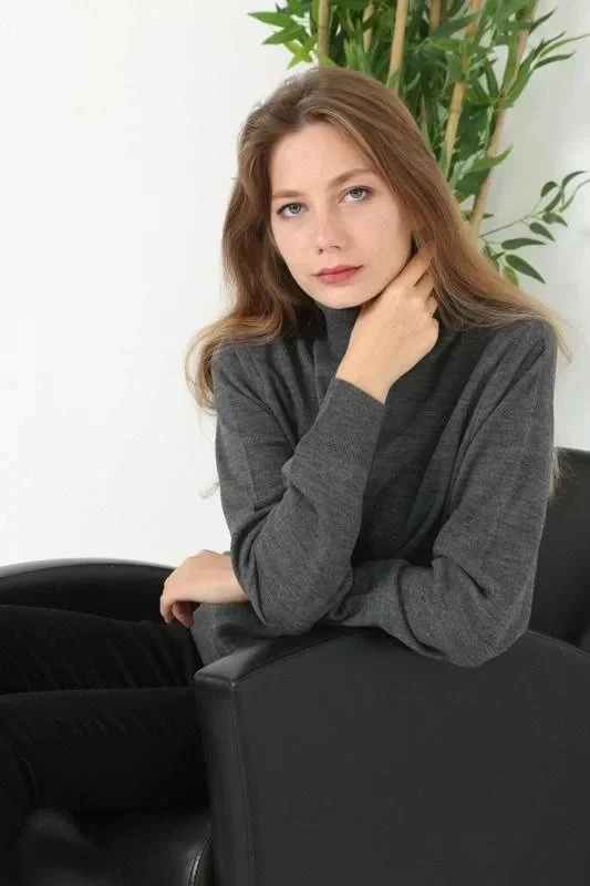 سترة نسائية مدخنة بياقة صياد كاملة بأكمام طويلة محبوكة