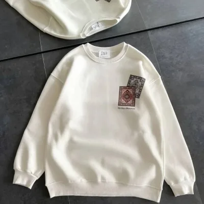 Women's White Scoop Neck Kilim Print 3-Thread Cotton Sweatshirt 1