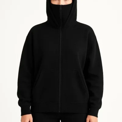 Femeie Neagră 3 Fire Dublă Glugă Mască Detalii Hoodie 4