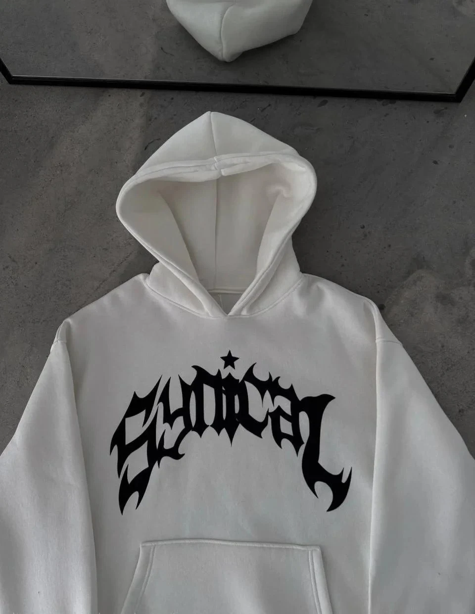Men's White Hooded Kangaroo Pocket 3-Thread Cotton Printed Sweatshirt