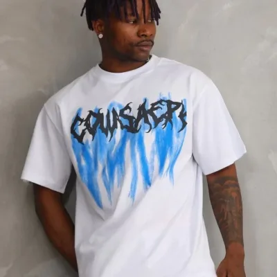 Bărbați Alb Guler Bicicletă Imprimat Oversize Tricou 1