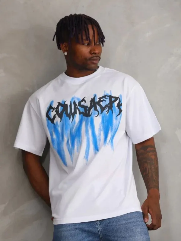 Bărbați Alb Guler Bicicletă Imprimat Oversize Tricou 1