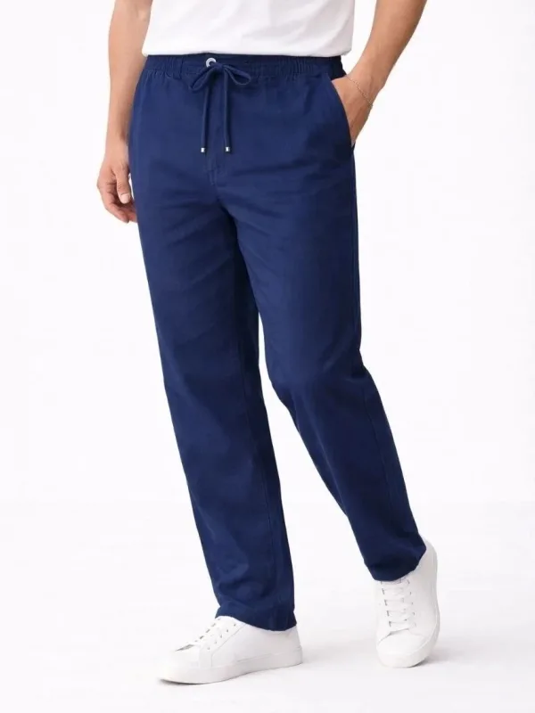 Mursho Indigo Keten Elastik Talia Džepura Fermuar Pantaloni
