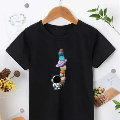 Παιδικό Μαύρο Oversize Τυπωμένο Στρογγυλό Λαιμό T-Shirt 2