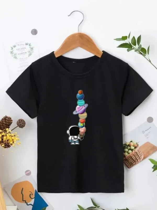 Παιδικό Μαύρο Oversize Τυπωμένο Στρογγυλό Λαιμό T-Shirt 2