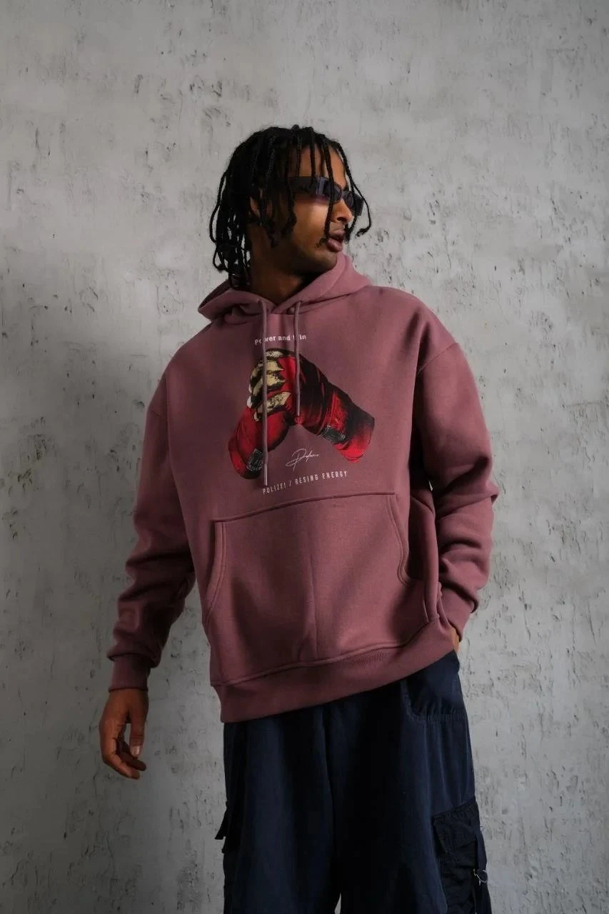 Sweatshirtê Mêran ê Pembe Oversize Bi Kêl 3 Têl