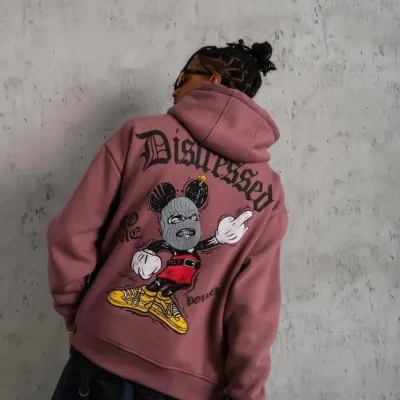 Men's Dusty Rose 3-Thread Cotton Kangaroo Pocket Hooded Sweatshirt 5