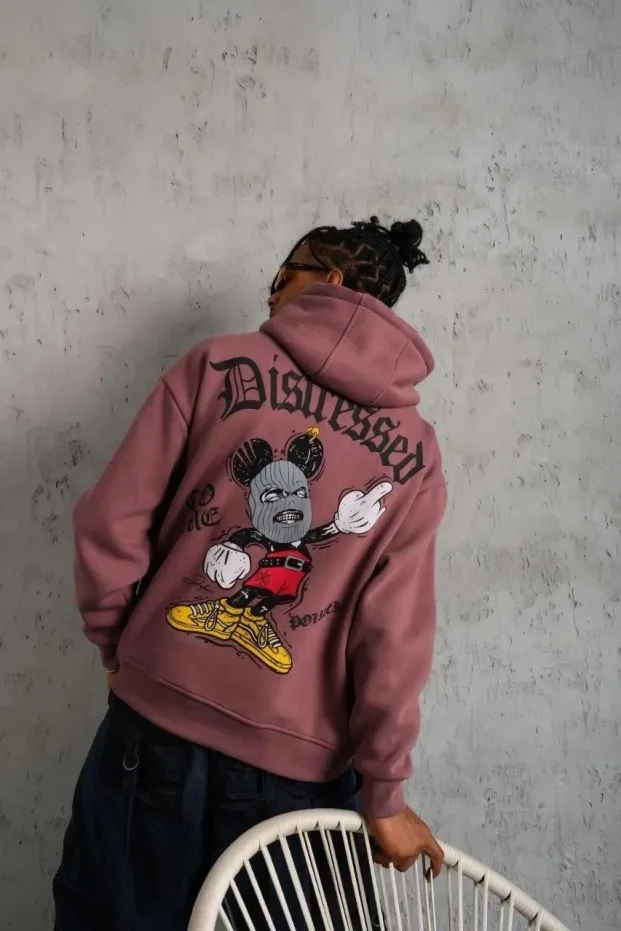 Erkek Gül Kurusu 3 İplik Pamuklu Kanguru Cepli Kapüşonlu Sweatshirt 5