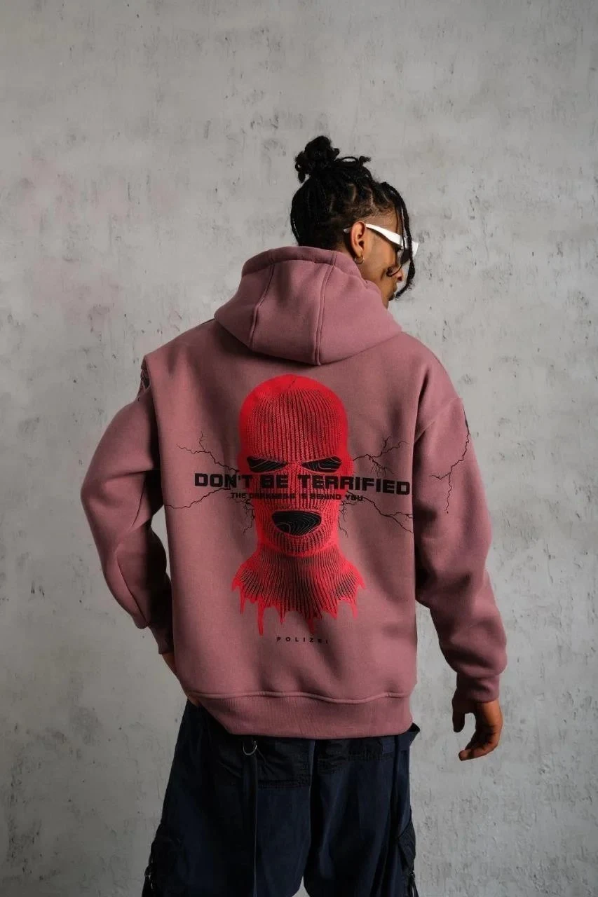 Sweatshirtê Mêran ê Gula Hişk 3 Têl Pembû Bi Kulp, Çapkirî û Berîk