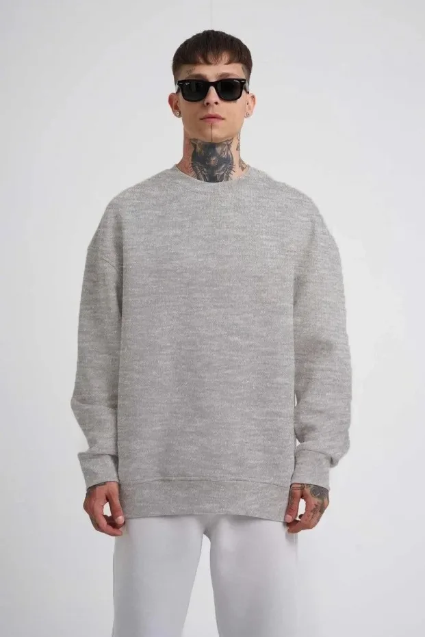 Sweatshirtê Mêran ê Gewr ê Oversize yê Bi Stûyê Bisîkletê yê 3 Têlî yê Pembû 1
