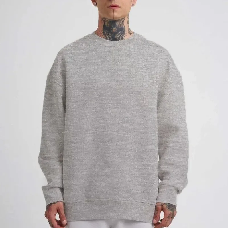 Pánský šedý oversize cyklistický výstřih 3-nitný bavlněný sweatshirt