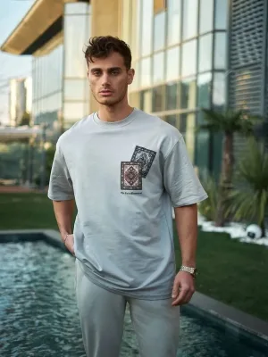 Muški sivi oversize biciklistički ovratnik s printom majica