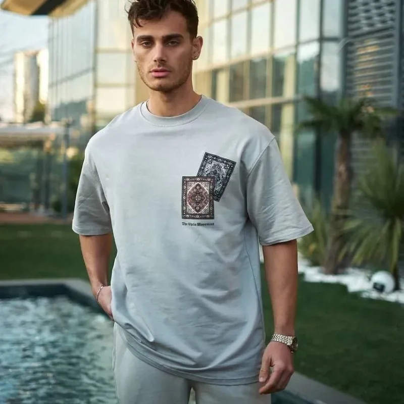 Muški sivi oversize biciklistički ovratnik s printom majica