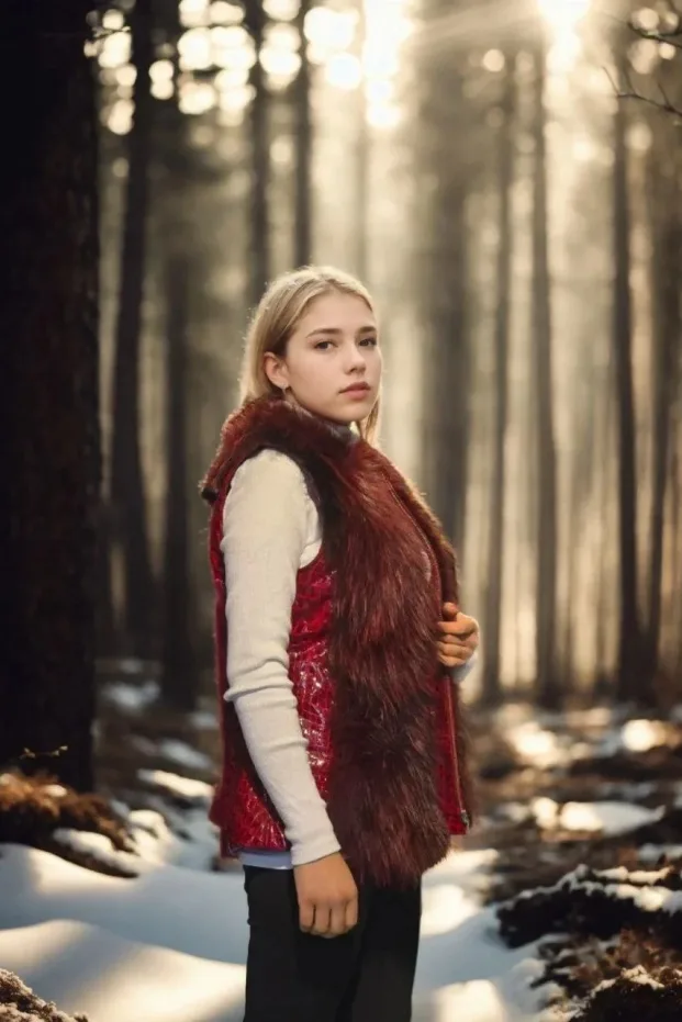Women's Red Genuine Fur Sleeveless Zippered Vest 3
