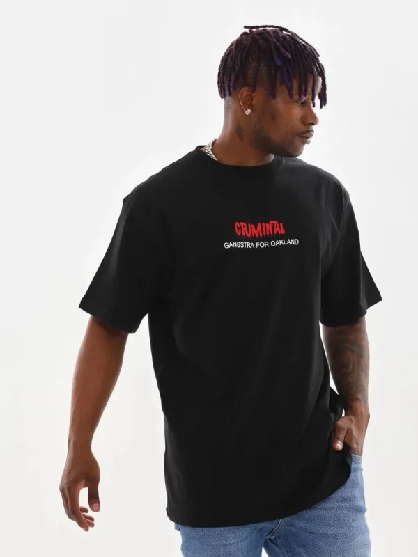 Pánske čierne oversized tričko s potlačou a cyklistickým výstrihom 7