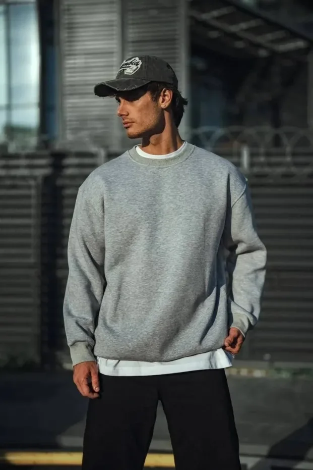 Sweatshirtê Mêran ê Gewr ê Oversize yê Bi Stûyê Bisîkletê yê 3 Têlî Stûr 3