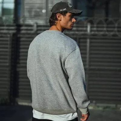 Men's Gray Oversize Crew Neck 3-Thread Thick Sweatshirt 2