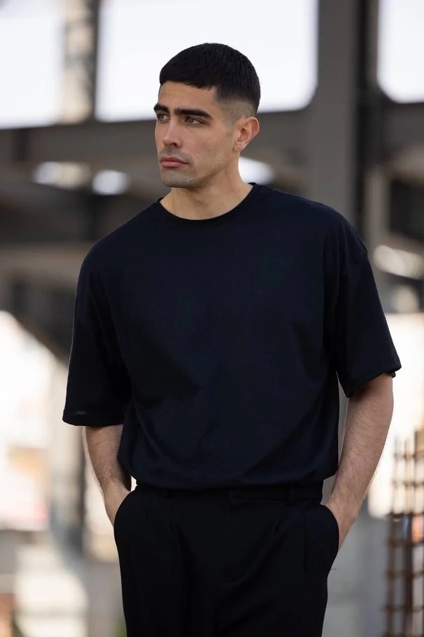 Men's Black Regular Crew Neck Plain Cotton T-Shirt 2