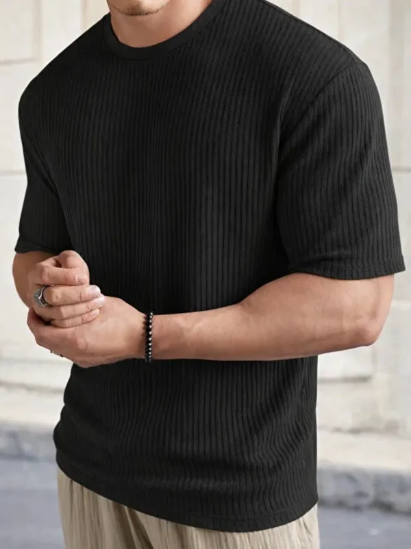 Црн бел 2-ен oversize ребрест памук машки T-shirt 3