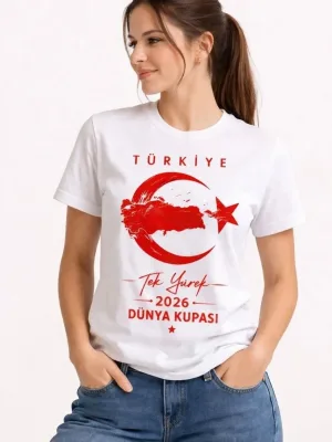 Women's White Turkey Crescent Star World Cup Fan Printed T-Shirt