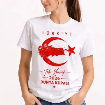 Women's White Turkey Crescent Star World Cup Fan Printed T-Shirt 1