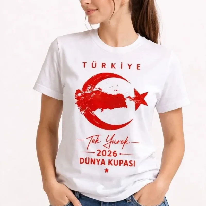Women's White Turkey Crescent Star World Cup Fan Printed T-Shirt