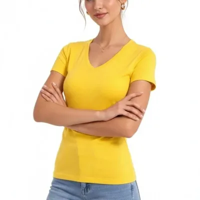 Jina Zer Slim Fit V Yaka Likralî Basic Tîşort 2