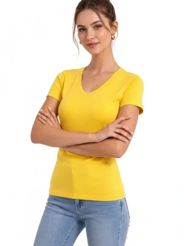 Jina Zer Slim Fit V Yaka Likralî Basic Tîşort 2