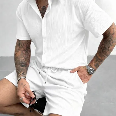 Bianco Oversize Cotone Costina Maschio Camicia 2