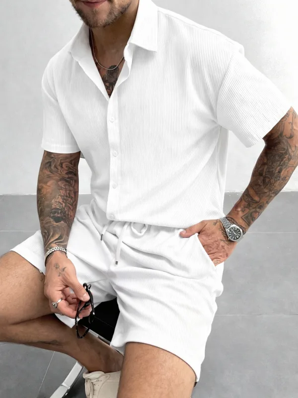 Bianco Oversize Cotone Costina Maschio Camicia 2