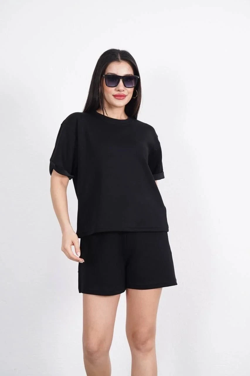 Women's Black Scoop Neck Soft Modal Short Set