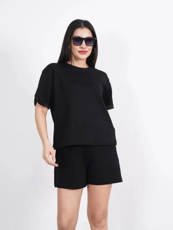 Women's Black Scoop Neck Soft Modal Short Set 1