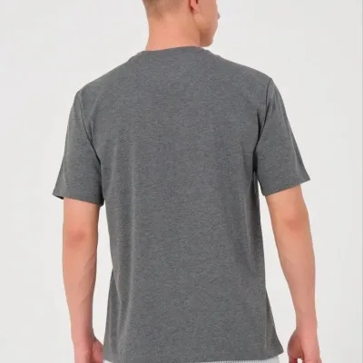 Ανδρικό Ανθρακί Oversize Ποδηλατόλαιμο Απλό Βαμβακερό Μπλουζάκι 2