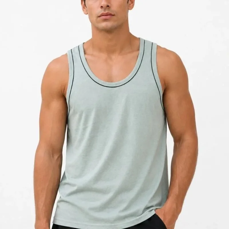 Men's Aqua Green Scoop Neck Sleeveless Athletic Vest