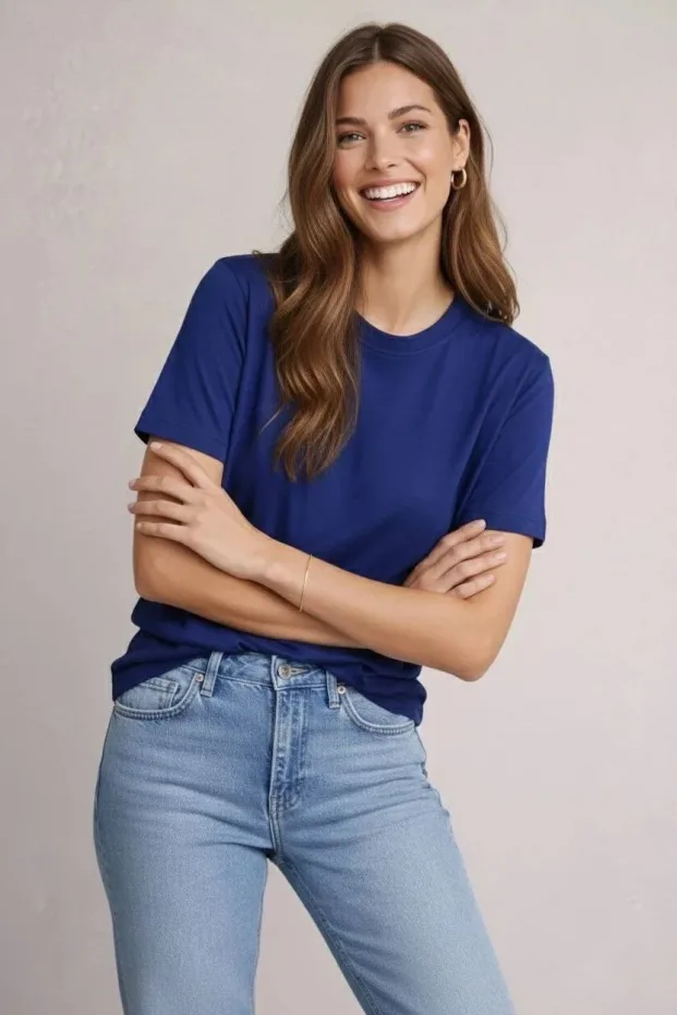 Γυναικείο Σκούρο Μπλε Oversize Ποδήλατο Λαιμό Modal Μαλακή Υφή T-shirt 1