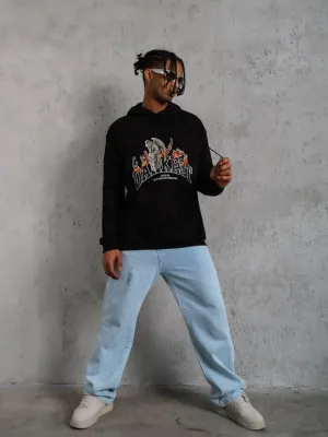 Bărbați Negru Oversize 3 Fire Bumbac Glugă Imprimat Sweatshirt