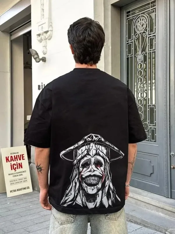Bărbat Negru Oversize Guler Bicicletă Tricou Imprimat Fulger 2