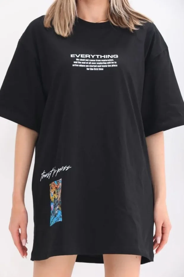 Femeie Neagră Oversize Guler Bicicletă Tricou Imprimat 2