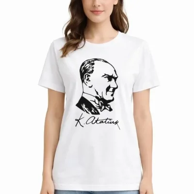Női fehér kerékpárnyakú Atatürk nyomott póló 2