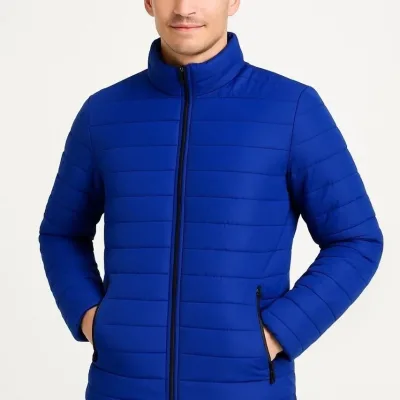Men's Sax Blue Water-Repellent Quilted Lined Zippered Bomber Jacket 4