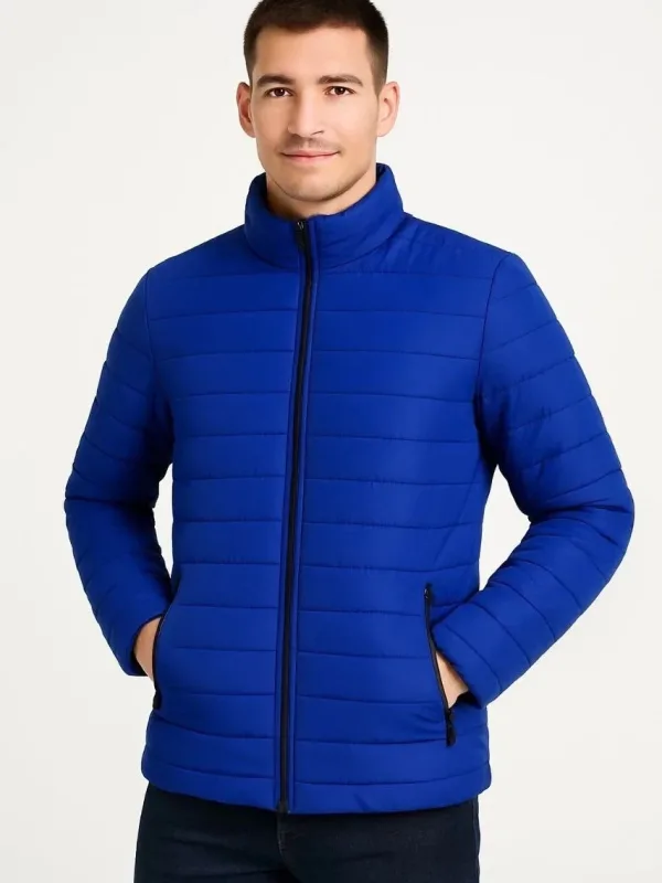 Men's Sax Blue Water-Repellent Quilted Lined Zippered Bomber Jacket 4