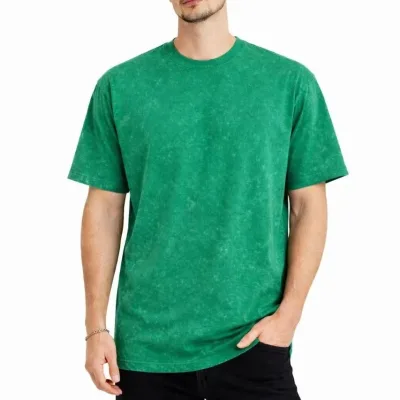 Pánske zelené oversize acid wash cyklistický výstrih krátky rukáv tričko 3