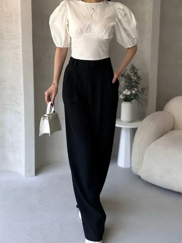 Melon Sleeve Back Neckline Poplin Blouse White 4