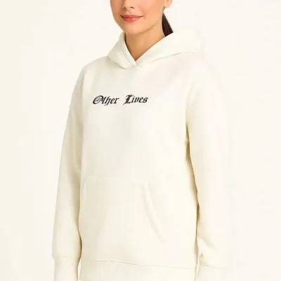 Jin Spî 3 Têl Pembû Kapşonlu Kanguru Bêrîk Çapkirî Sweatshirt 2