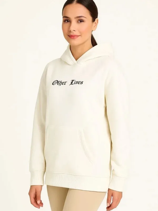 Jin Spî 3 Têl Pembû Kapşonlu Kanguru Bêrîk Çapkirî Sweatshirt 2