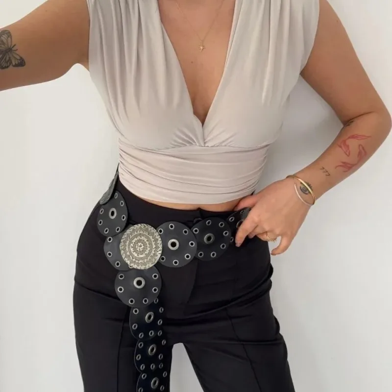 Ženska siva sa jastučićima bez rukava V izrez drapirani likra crop bluza