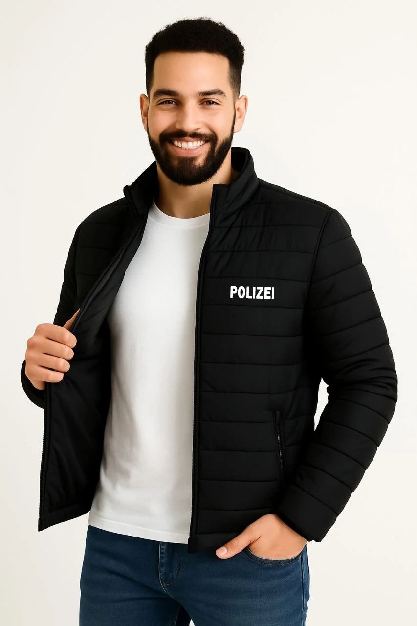 Erkek Siyah Su İtici Kapitone Baskılı Fermuarlı Bomber Mont
