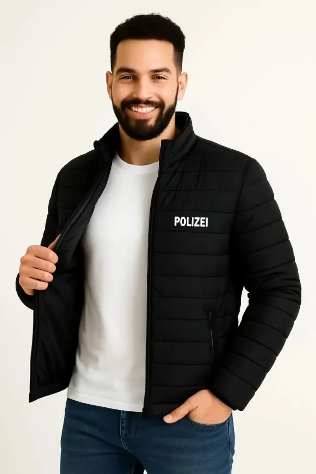 Men's Black Water-Repellent Quilted Printed Zippered Bomber Jacket 1