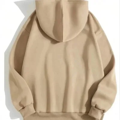 Damski Beżowy 3-nitkowy Bawełniany Kaptur Kieszeń Kangur Gładki Sweatshirt 2
