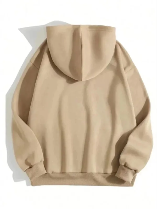 Damski Beżowy 3-nitkowy Bawełniany Kaptur Kieszeń Kangur Gładki Sweatshirt 2